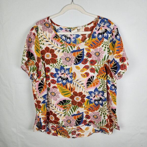 C&C California Women's Tropical Tunic Top 100% Linen Size 1X Resort Vacation - Picture 1 of 5